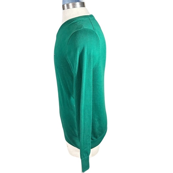 Tommy Hilfiger 100% Pima Cotton Green V-Neck Pullover Sweater Sz XL Flag Logo - Picture 3 of 13